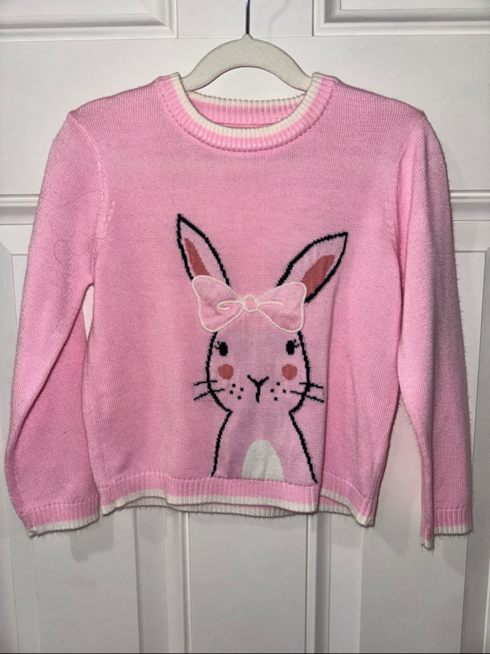 Girls Pink Bunny Crewneck Sweater